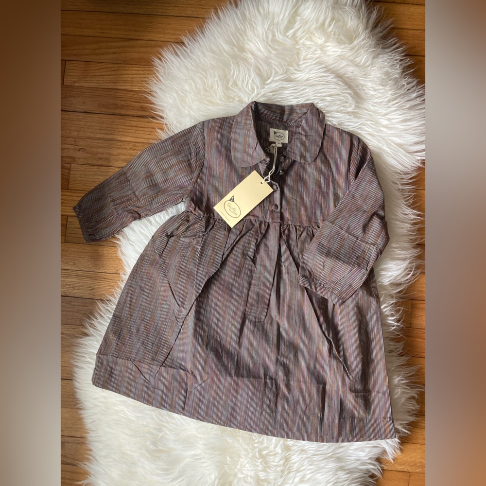 Striped Long-Sleeve cotton dress - Neutral Stripe